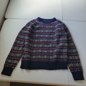 J.Crew Sweater Mens XL Blue Lambswool Fair Isle Crewneck Knit Pullover